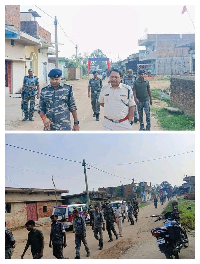 दुर्गा पूजा को लेकर टंडवा प्रशासन सख्त, पुलिस-प्रशासनने निकाला फ्लैग मार्च