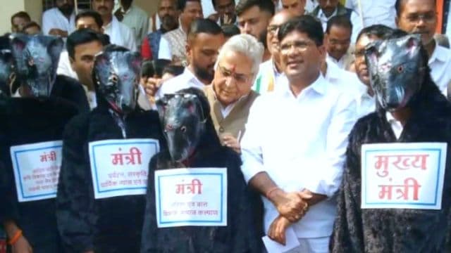 करोडों का धान घोटाले के विरोध में सड़कों पर उतरी चूहों की बारात, कांग्रेस ने प्रतीकात्मक प्रदर्शन से सरकार को घेरा