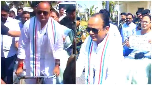 गैस किल्लत और बढ़ती कीमतों के विरोध में रिक्शा चलाकर विधानसभा पहुंचे मंत्री इरफान अंसारी