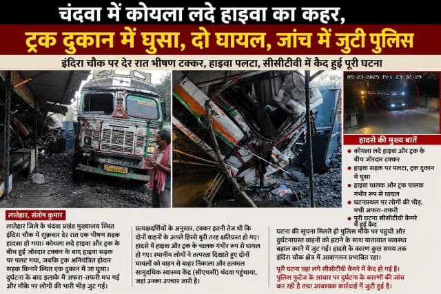 चंदवा में कोयला लदे हाइवा का कहर, ट्रक को टक्कर मार दुकान में घुसा वाहन, दो चालक गंभीर घायल