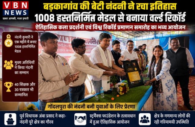 गोंदलपुरा की नंदनी बनी युवाओं की प्रेरणा, ऐतिहासिक कला प्रदर्शनी एवं विश्व रिकॉर्ड सम्मान समारोह में हुआ भव्य अभिनंदन