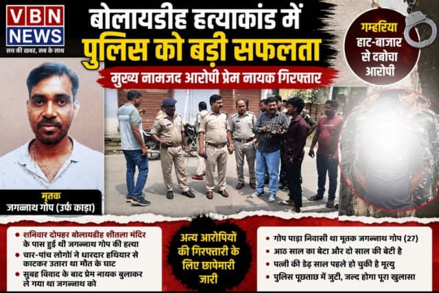 बोलायडीह हत्याकांड में बड़ी कार्रवाई, मुख्य नामजद आरोपी प्रेम नायक गिरफ्तार, अन्य की तलाश तेज