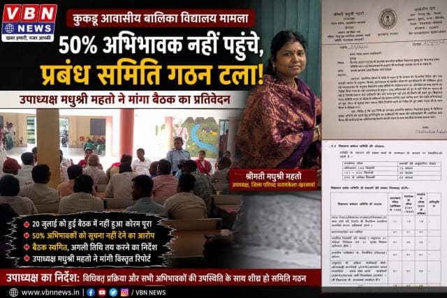 50% अभिभावकों की अनुपस्थिति से कुकड़ू आवासीय बालिका विद्यालय की प्रबंध समिति का गठन टला, जिला परिषद उपाध्यक्ष ने तलब की रिपोर्ट