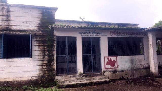 जर्जर भवन में चल रहा पशु चिकित्सालय, प्लास्टर गिरने से काउंटर का शीशा टूटा, कभी भी हो सकता है बड़ा हादसा