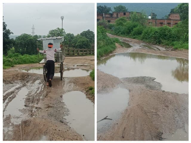 पलाण्डू की मुख्य सड़क बदहाल, कीचड़ और गंदे पानी के बीच आवागमन को मजबूर ग्रामीण